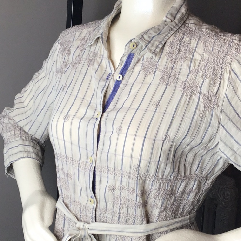 Johnny Was  3J Workshop Embroidered Shirt Tunic Button Front Dress Large L